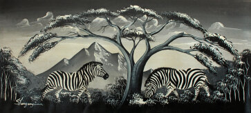 1021 Zebras schwarz/weiß handgemalt auf Leinwand 33 x 72 cm aus Südafrika