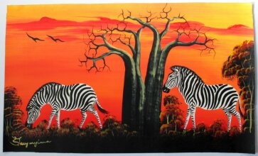 1028 Zebras handgemalt auf Leinwand 33 x 56 cm aus Südafrika